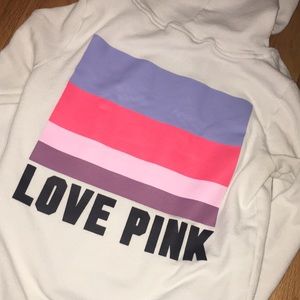 White PINK hoodie with colorful back design